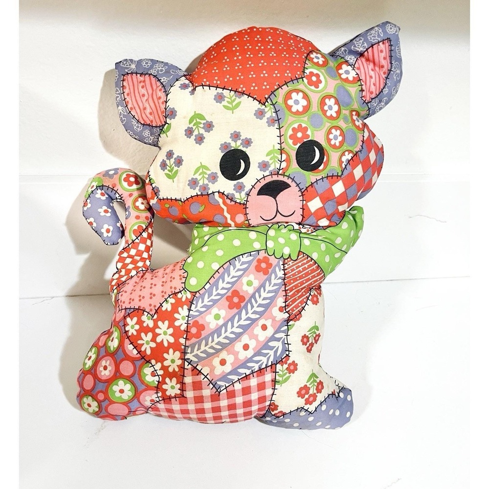 Vintage 1970's Retro Patchwork Hand Sewn Cat‎ Plush